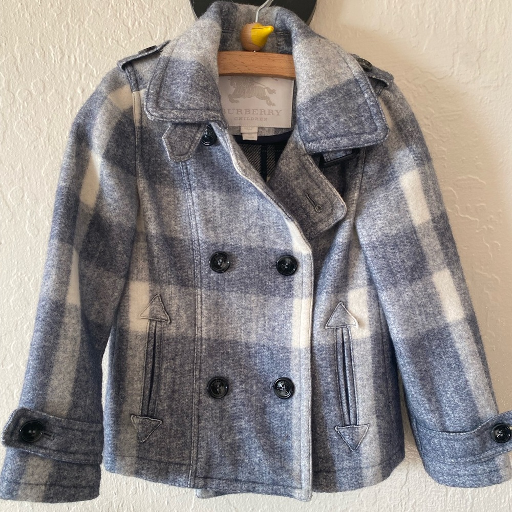Burberry children blue plaid pea coat 3Y